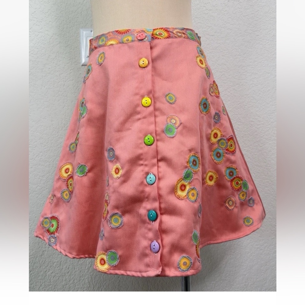 Handmade Elly Abels Floral Patchwork MOD Button Front Skater Skirt 28 Waist
